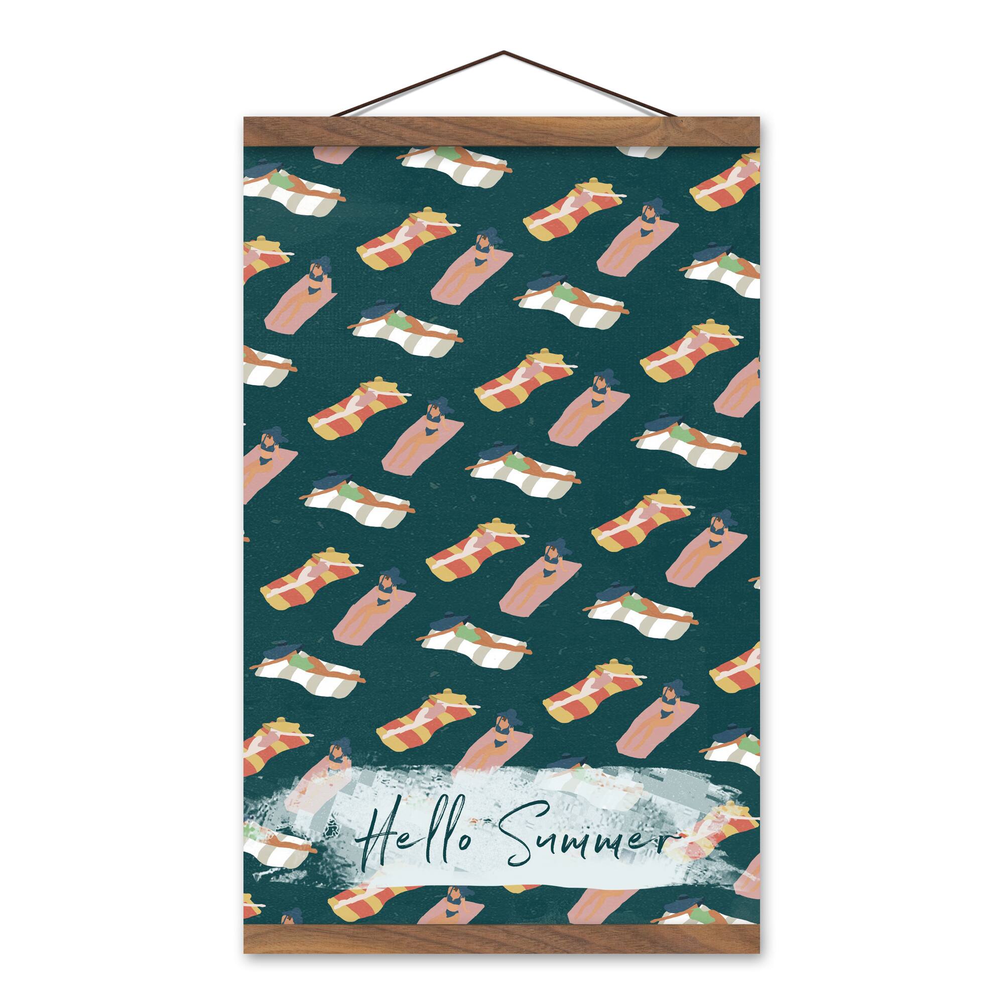 Hello Summer Navy Sun Bathers Teak Hanging Canvas